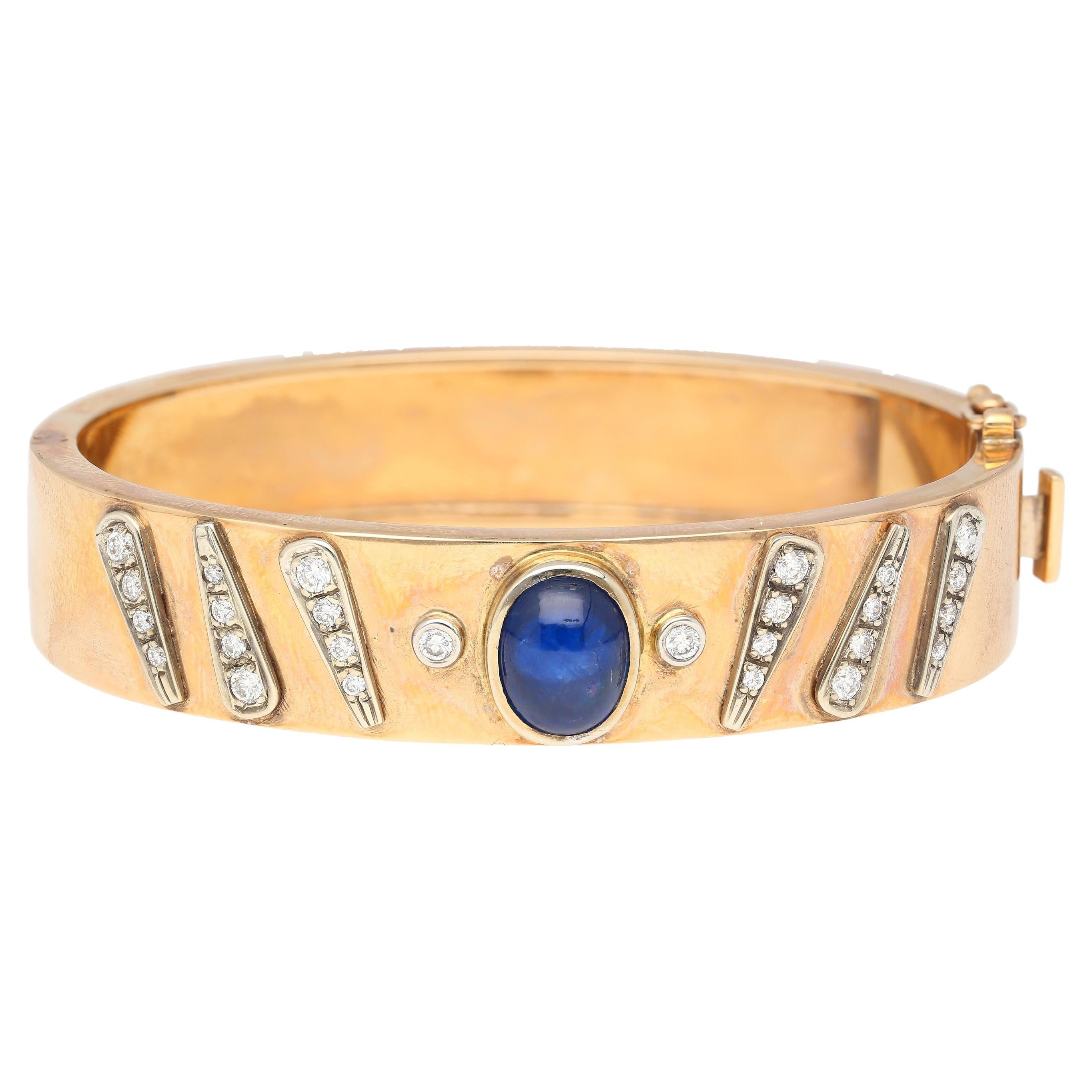14K Rose Gold Backrach Signed Sapphire and Diamond Bangle Bracelet