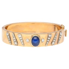 14K Rose Gold Backrach Signed Sapphire and Diamond Bangle Bracelet
