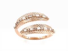 14K Rose Gold Baguette and Round Cut Diamond Feather Bypass Ring