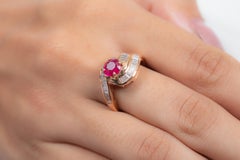 14K Rose Gold Baguette Cut Diamond and Ruby Ring