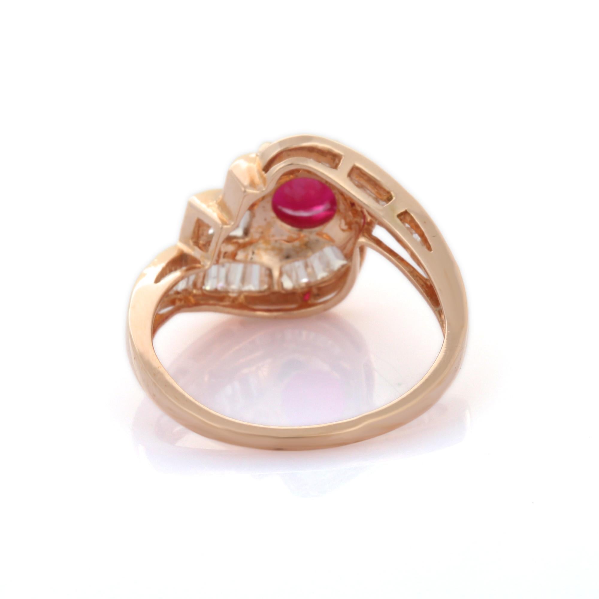 For Sale:  14K Rose Gold Baguette Cut Diamond and Ruby Ring 3