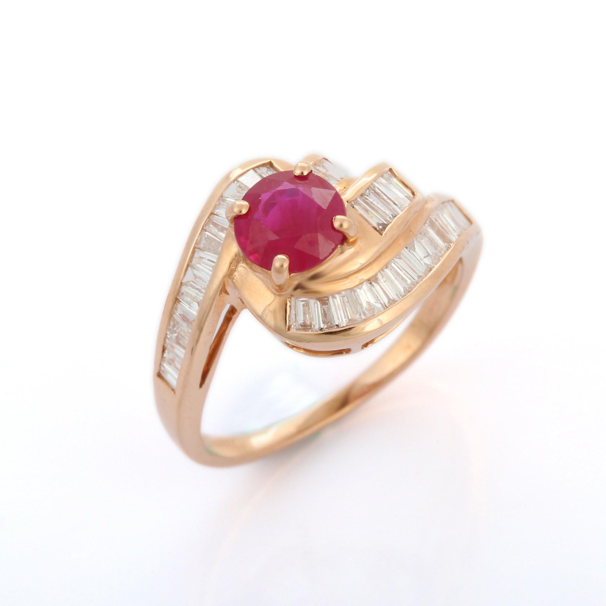 For Sale:  14K Rose Gold Baguette Cut Diamond and Ruby Ring 5