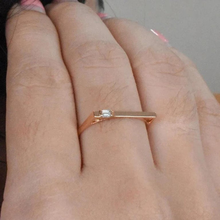 For Sale:  14k Rose Gold Baguette Diamond Bar Ring Diamond Ring Stacking Ring 7