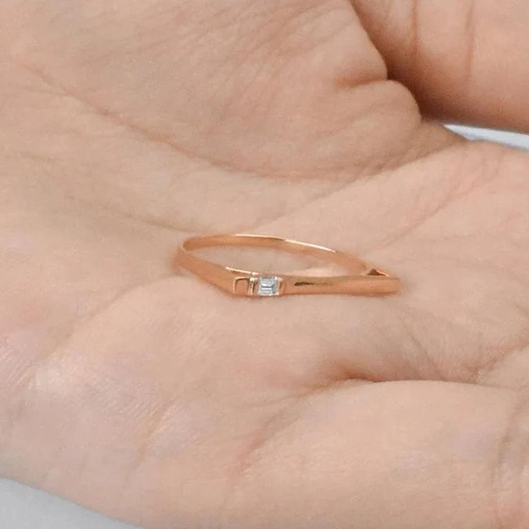 For Sale:  14k Rose Gold Baguette Diamond Bar Ring Diamond Ring Stacking Ring 9