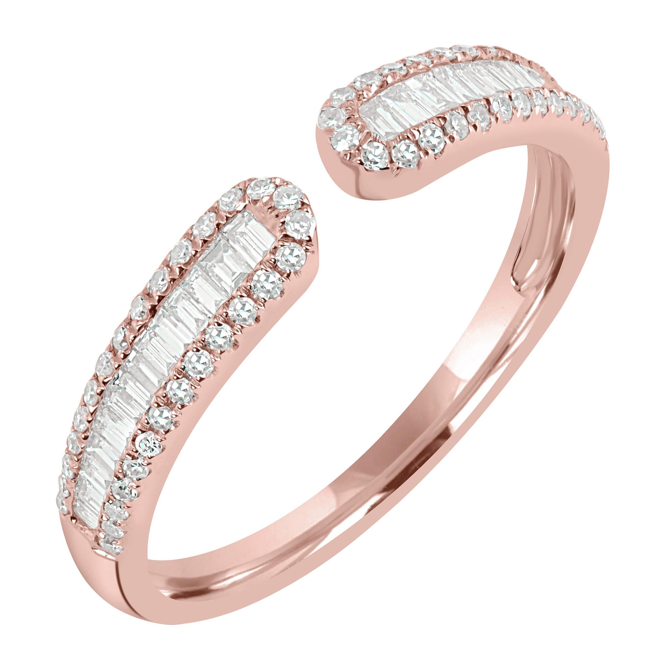 Luxle Round and Baguette Diamond Ring in 14 Karat Rose Gold For Sale at