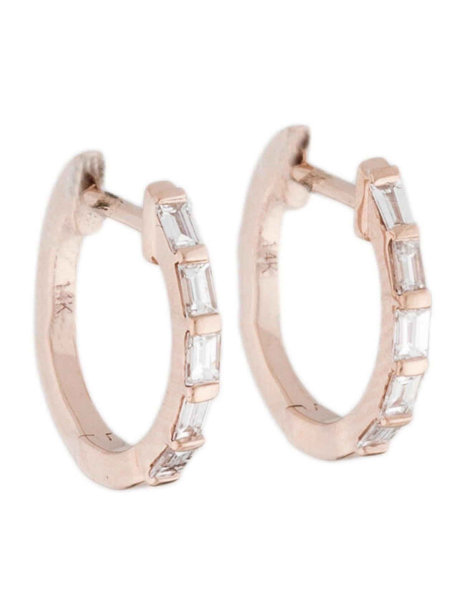 This pair of Diamond Baguette Huggie Hoop Earrings are sure to be your new favorite. With shimmering 0.25 ct. of baguette-cut diamonds adorning the Huggie, they create the perfect amount of sparkle for  any look. Crafted in 14k Rose Gold with easy