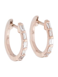 14k Rose Gold Baguette Diamond Huggie Hoop Earrings 1/4 Cttw.