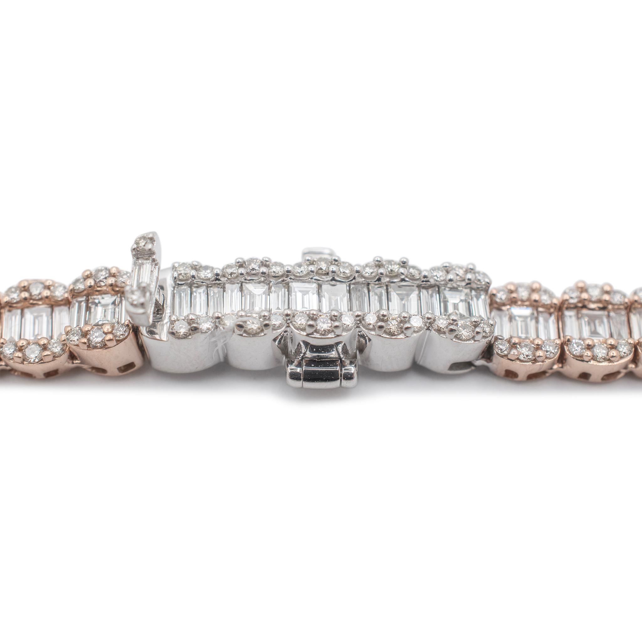 Baguette Cut 14K Rose Gold Baguette Link Cluster Diamond Chain Necklace For Sale