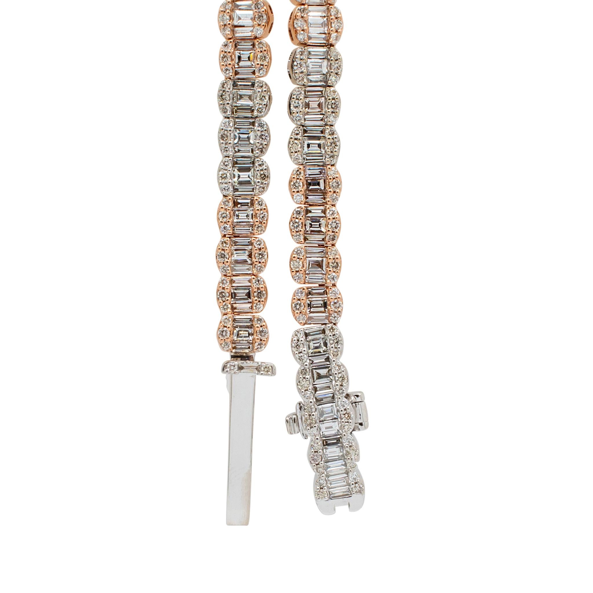 Women's or Men's 14K Rose Gold Baguette Link Cluster Diamond Chain Necklace For Sale
