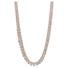 14K Rose Gold Baguette Link Cluster Diamond Chain Necklace