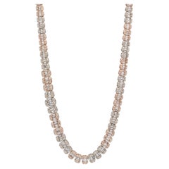 Chaîne collier à maillons baguettes en or rose 14 carats et diamants