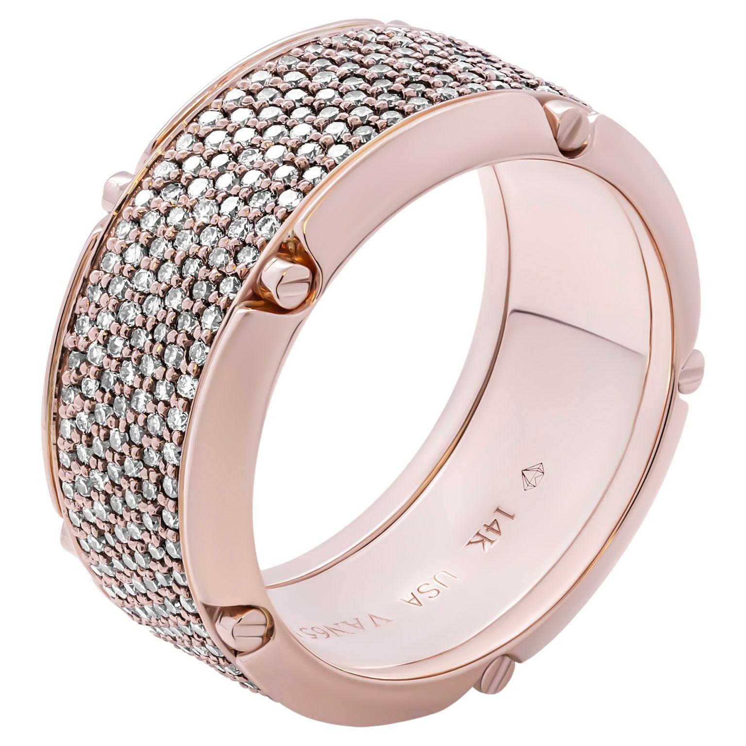 14K Rose Gold Band with Champagne Diamonds For Sale