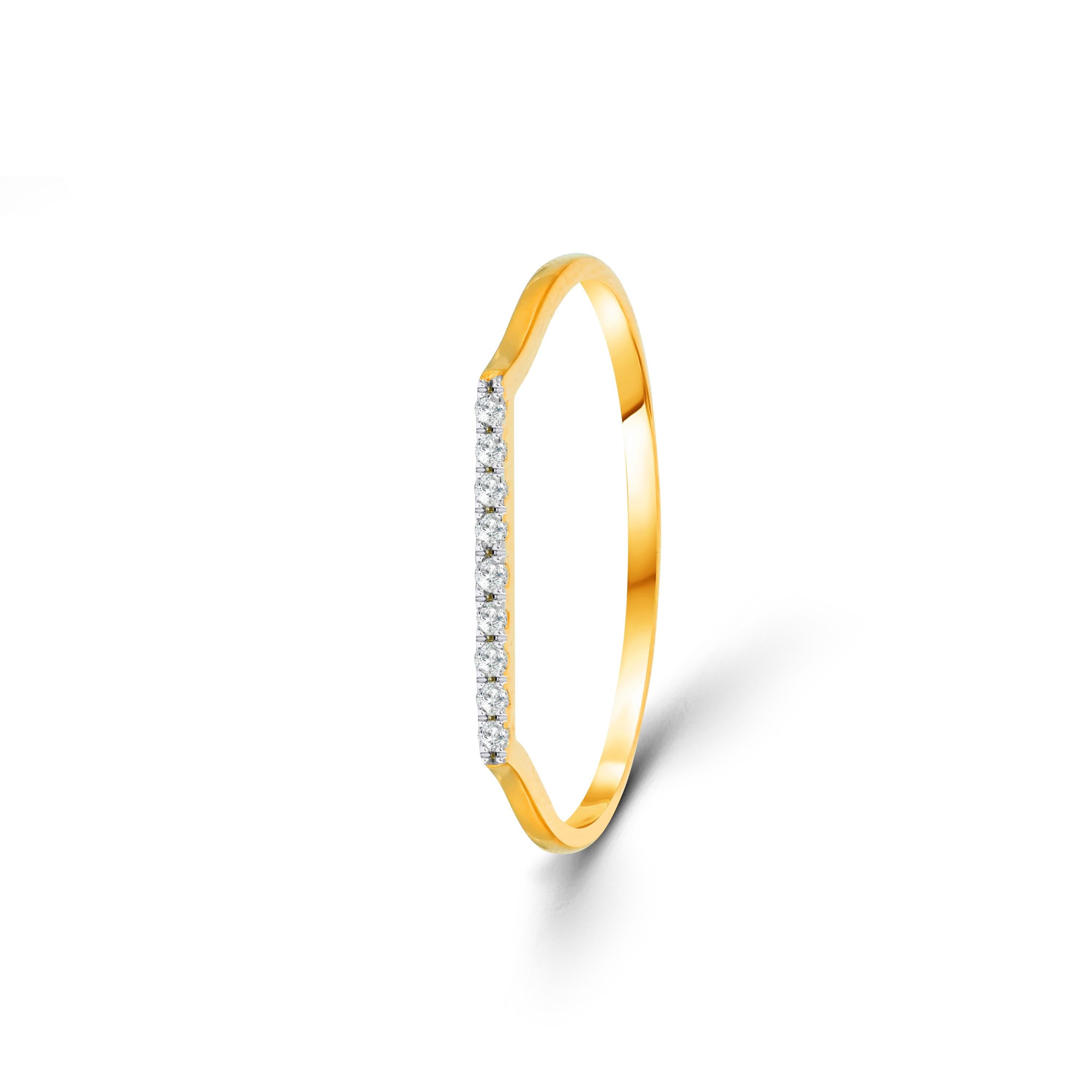 For Sale:  14k Rose Gold Bar Ring Pave Diamond Bar Ring Horizontal Gold Bar Ring 2