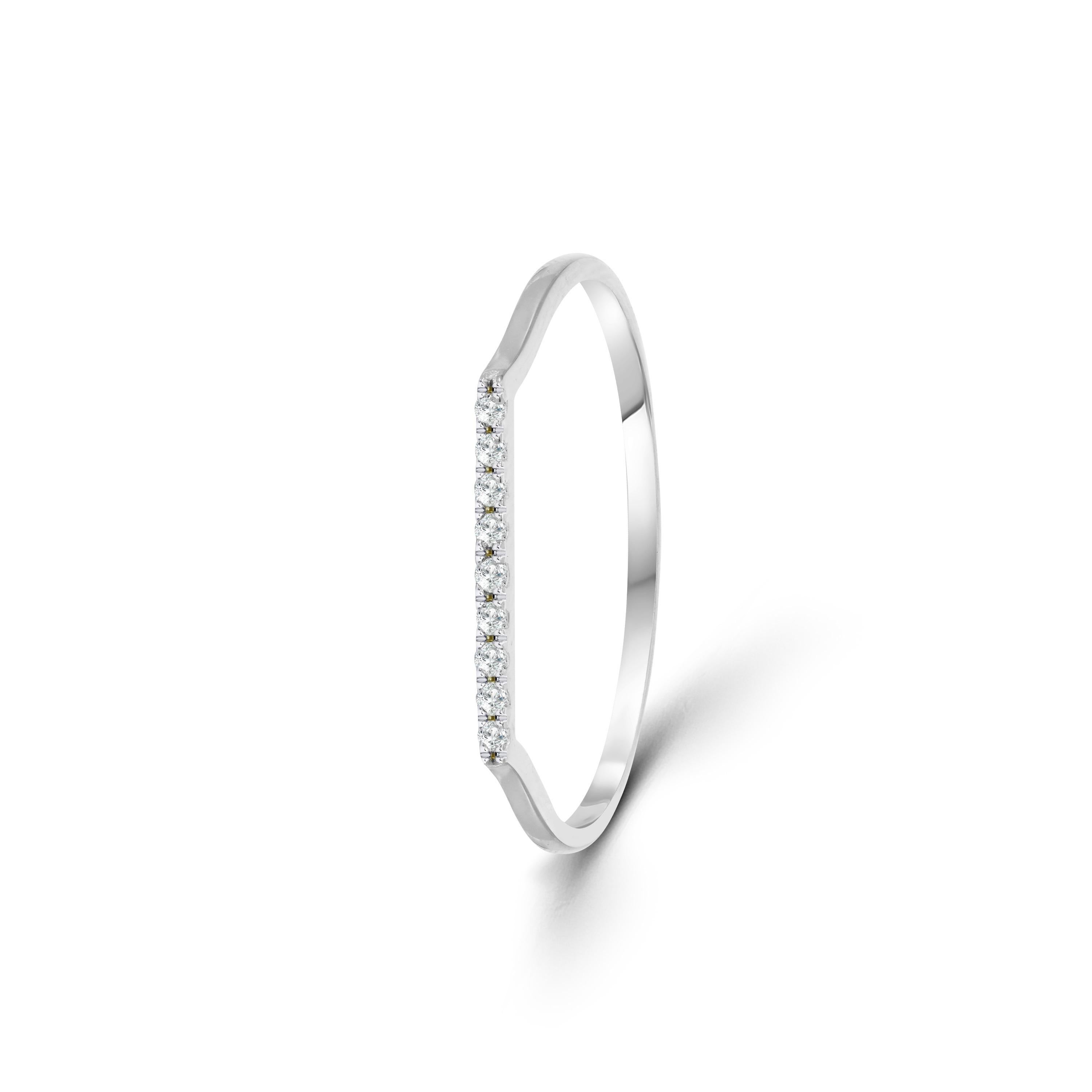For Sale:  14k Rose Gold Bar Ring Pave Diamond Bar Ring Horizontal Gold Bar Ring 4