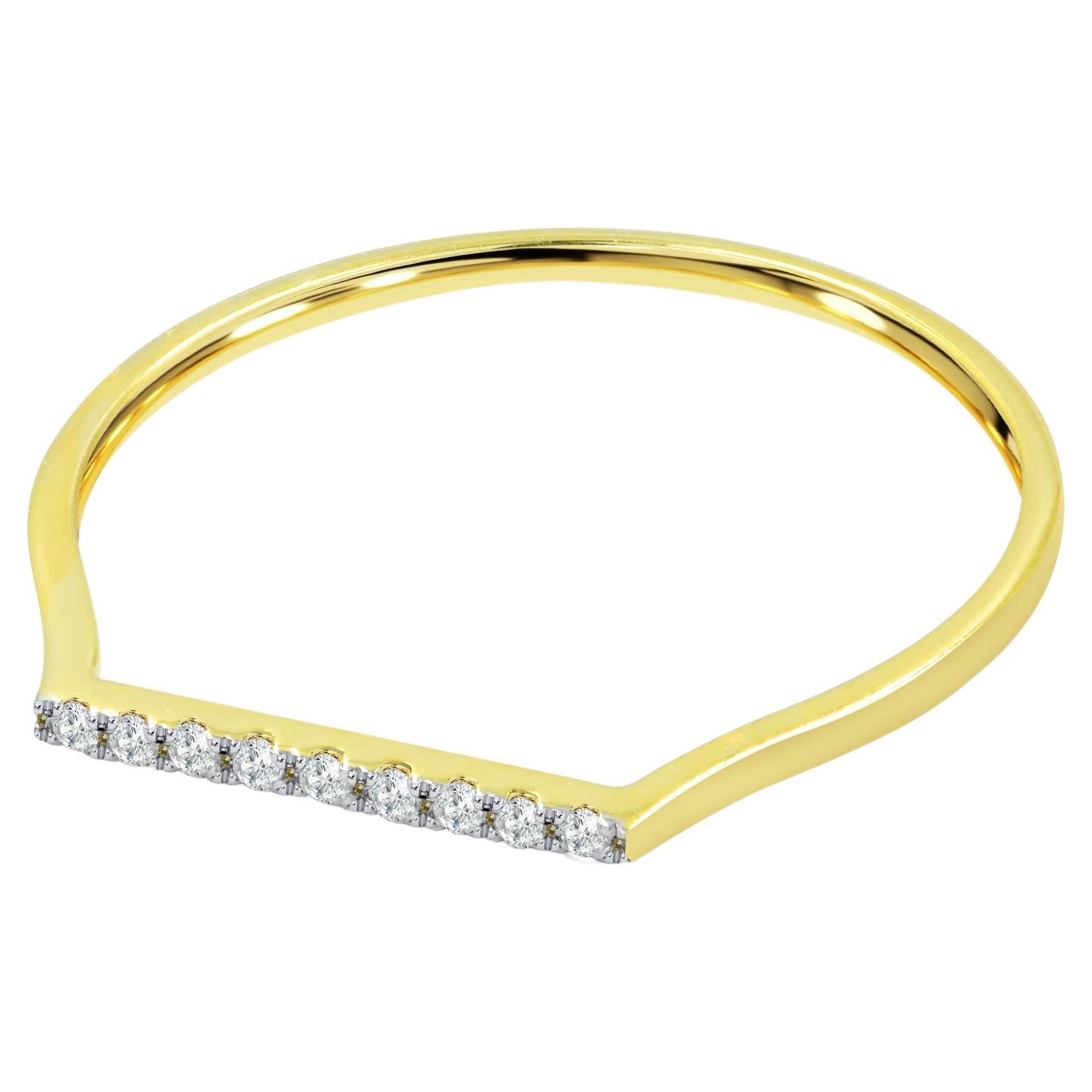 14k Rose Gold Bar Ring Pave Diamond Bar Ring Horizontal Gold Bar Ring