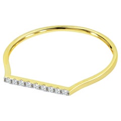 14k Rose Gold Bar Ring Pave Diamond Bar Ring Horizontal Gold Bar Ring
