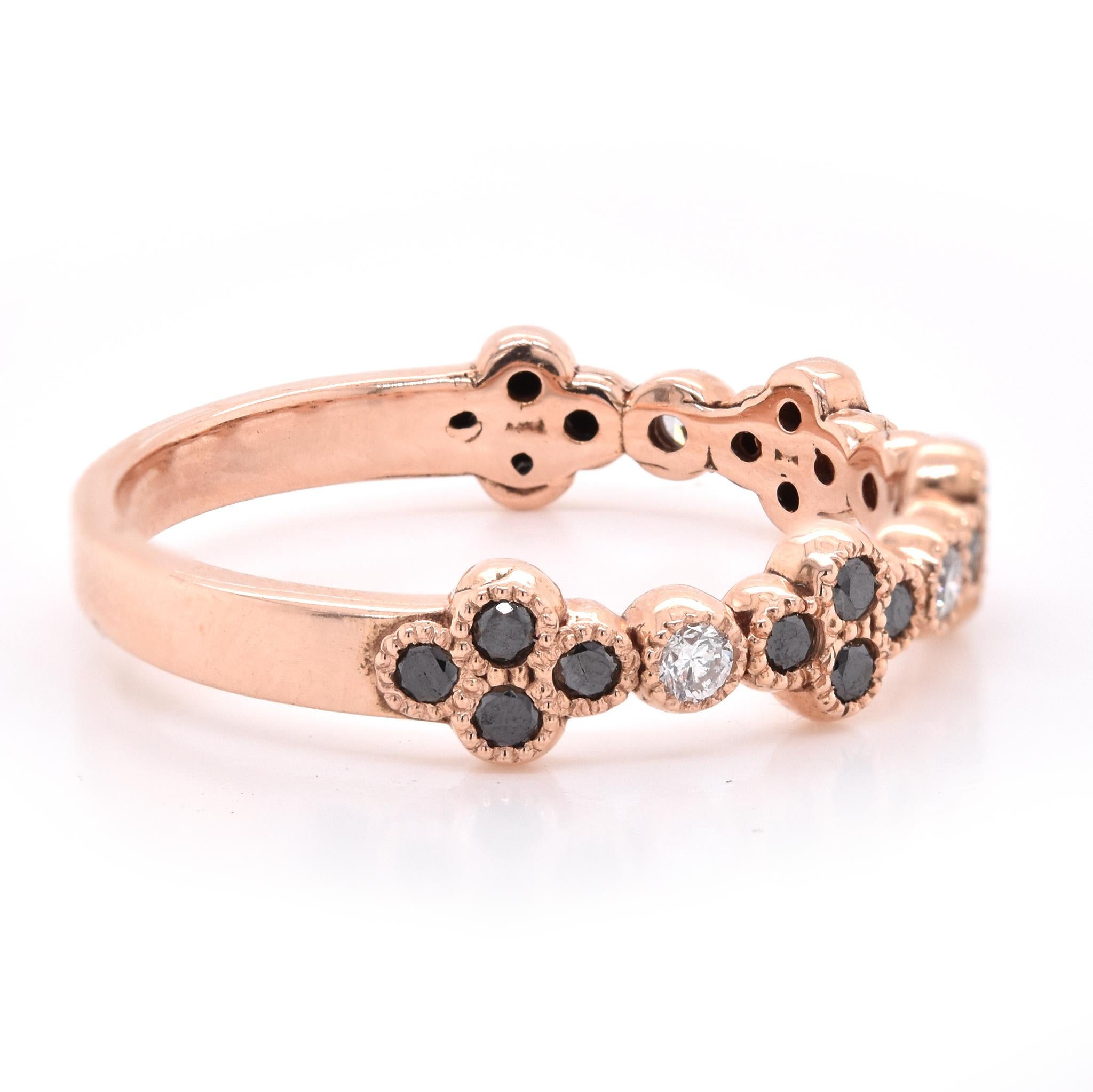 Round Cut 14 Karat Rose Gold Black and White Diamond Stackable Ring