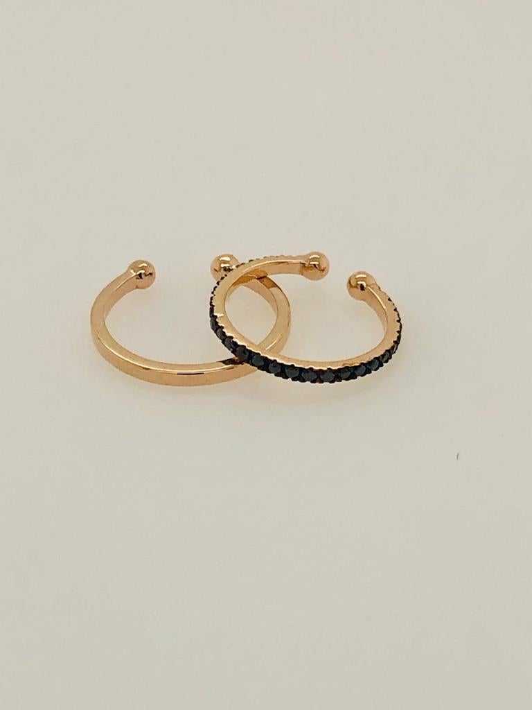 Our Faux Cartilage Hoop earring set are worn without a piercing. 
The set includes two 14K rose gold cartilage hoop earrings; 
14K rose gold &
14K rose gold earring set with 28 round cut  black diamonds 0.09 total carat weight.
Both earrings weight