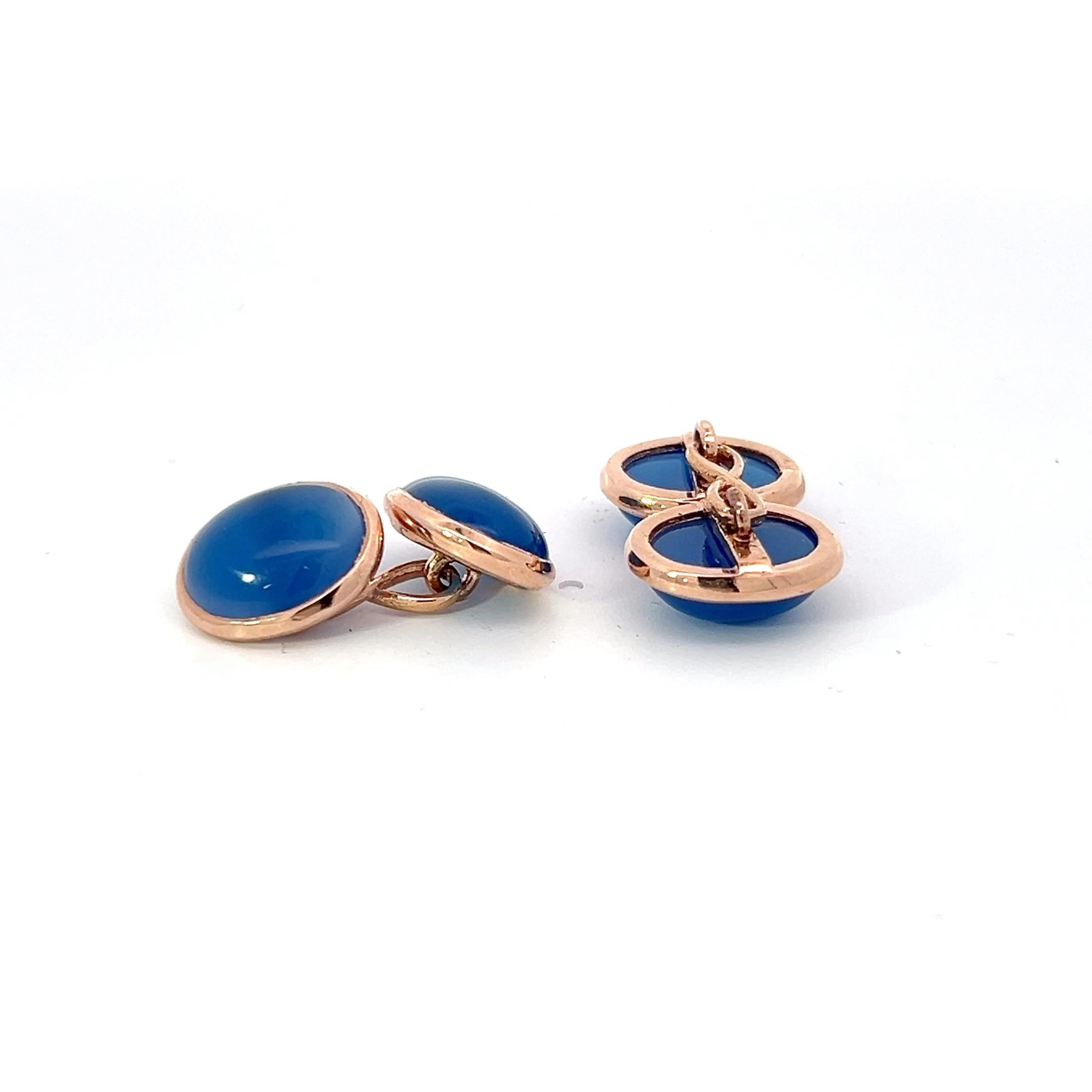 Cabochon 14k Rose Gold Blue Onyx Double-Sided Cufflinks For Sale
