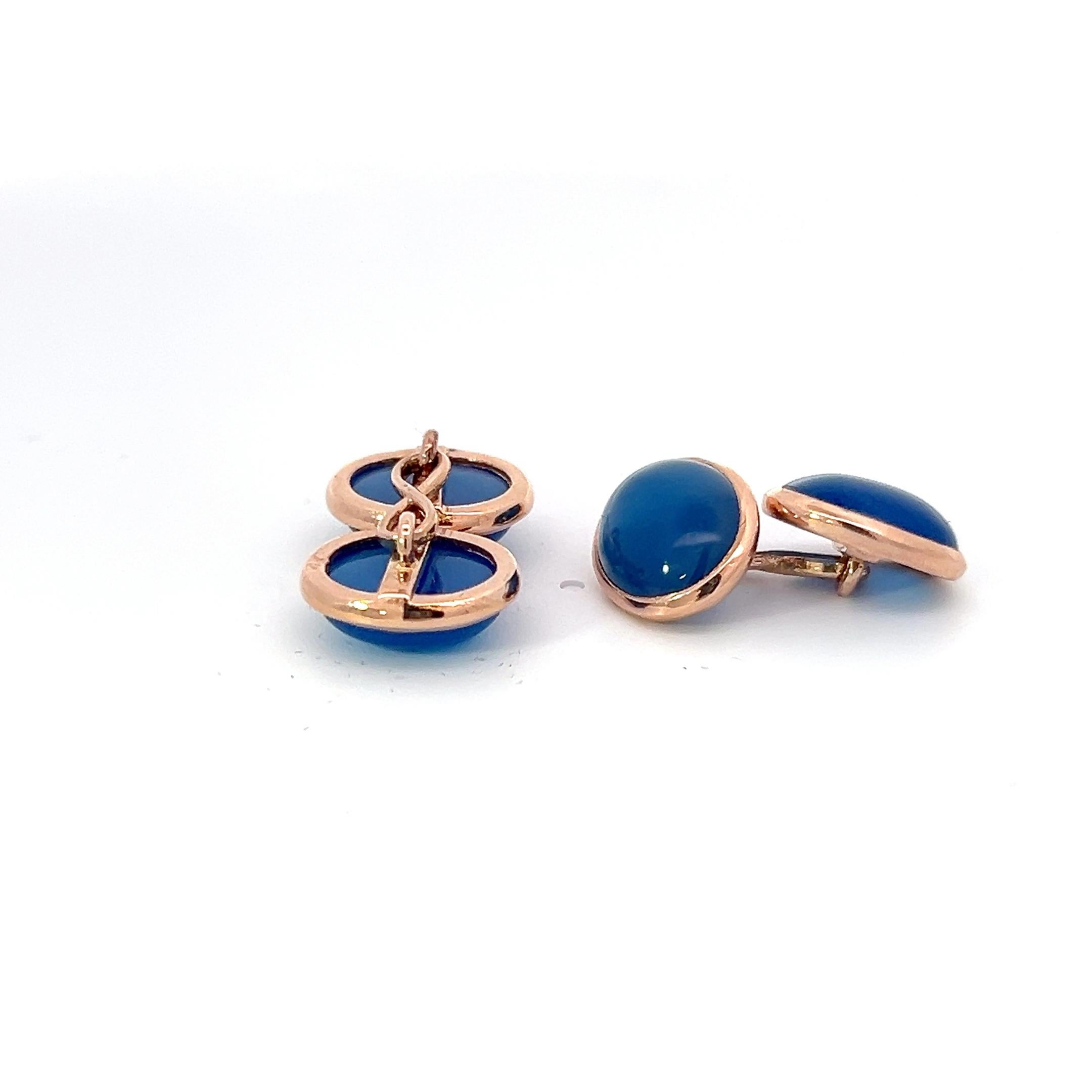 14k Rose Gold Blue Onyx Double-Sided Cufflinks In New Condition For Sale In New York, NY