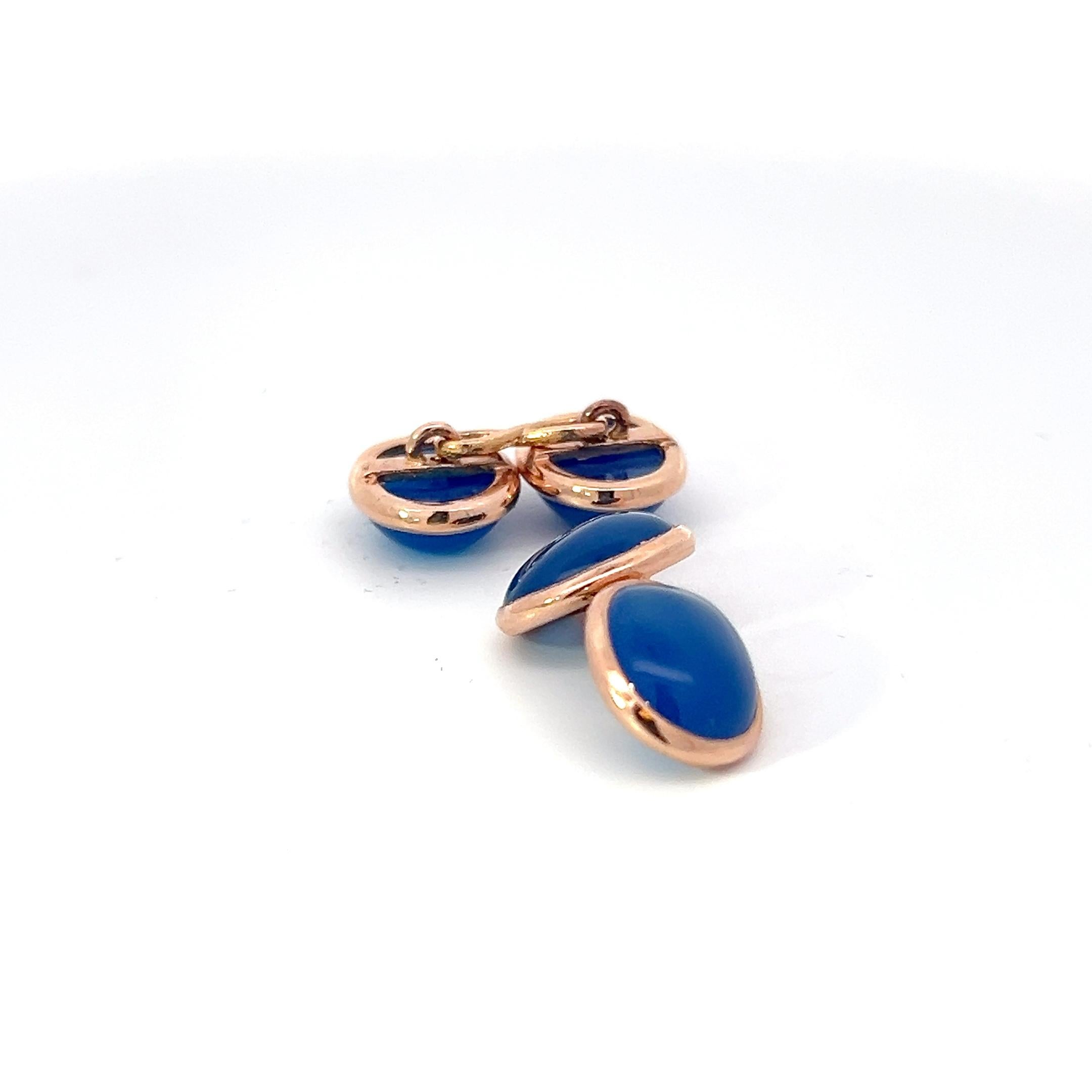 Women's or Men's 14k Rose Gold Blue Onyx Double-Sided Cufflinks For Sale