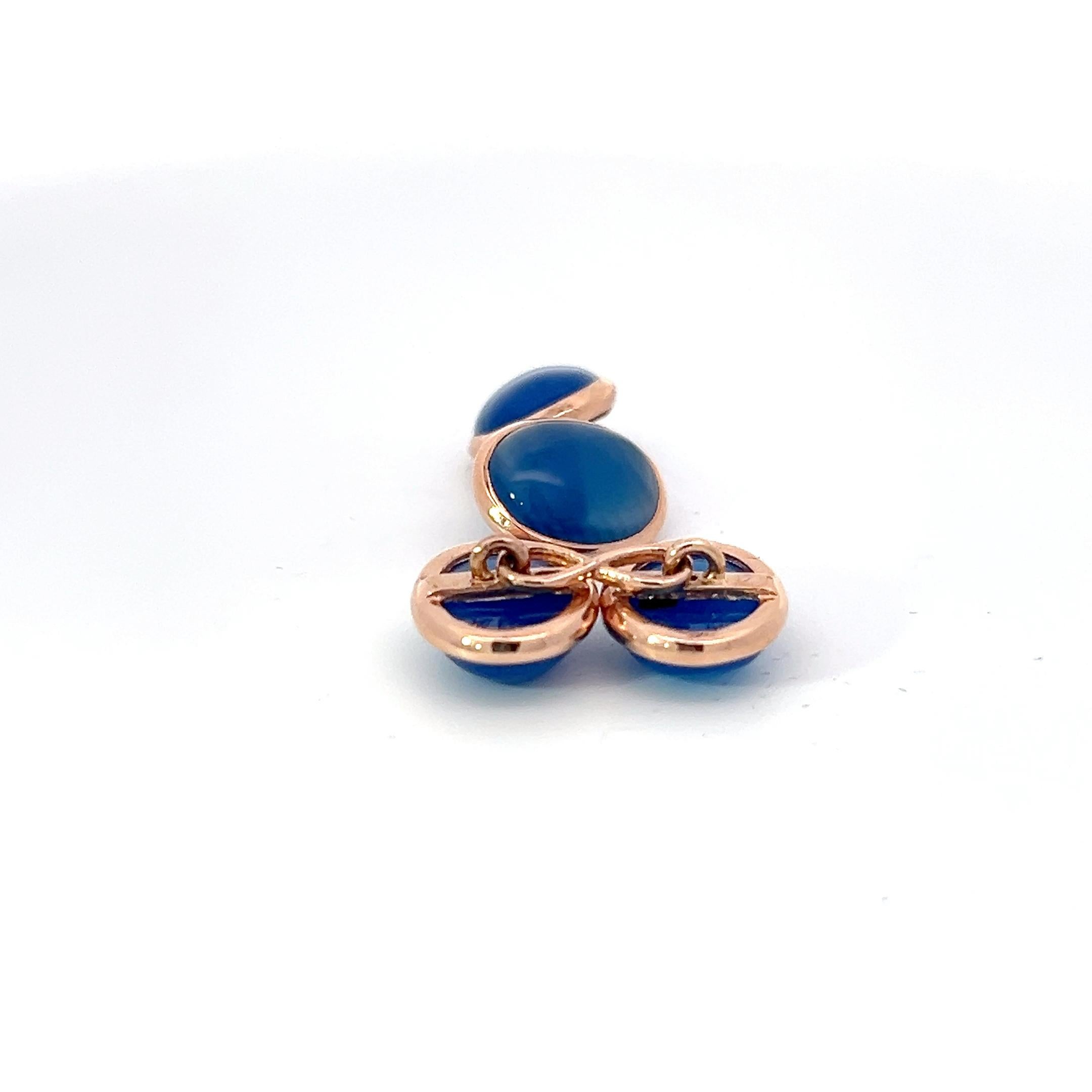 14k Rose Gold Blue Onyx Double-Sided Cufflinks For Sale 1