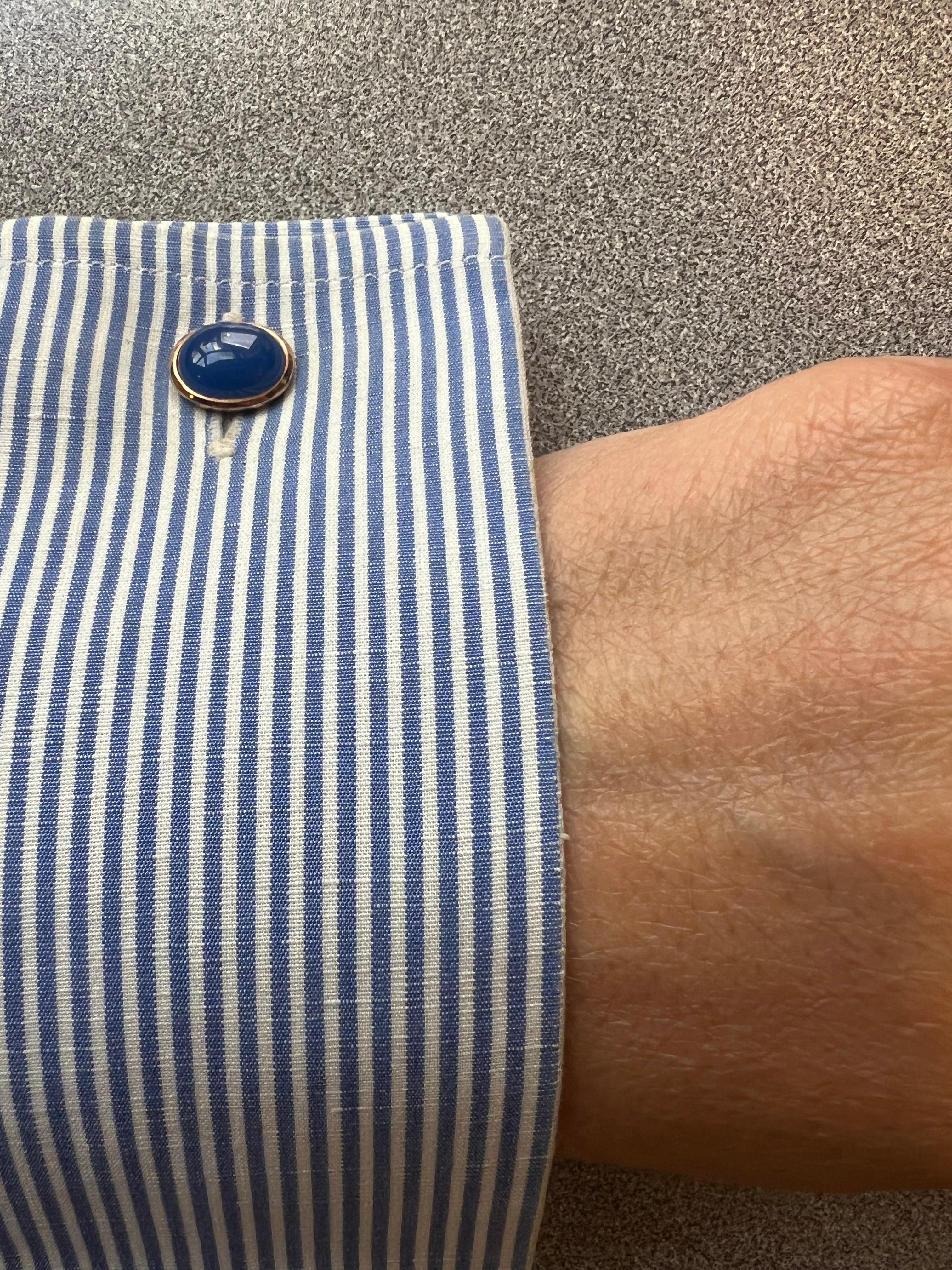 14k Rose Gold Blue Onyx Double-Sided Cufflinks For Sale 2