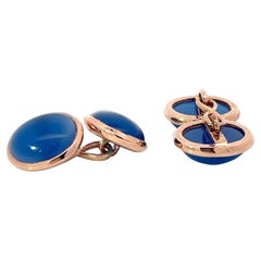 Boutons de manchette double face en or rose 14 carats et onyx bleu