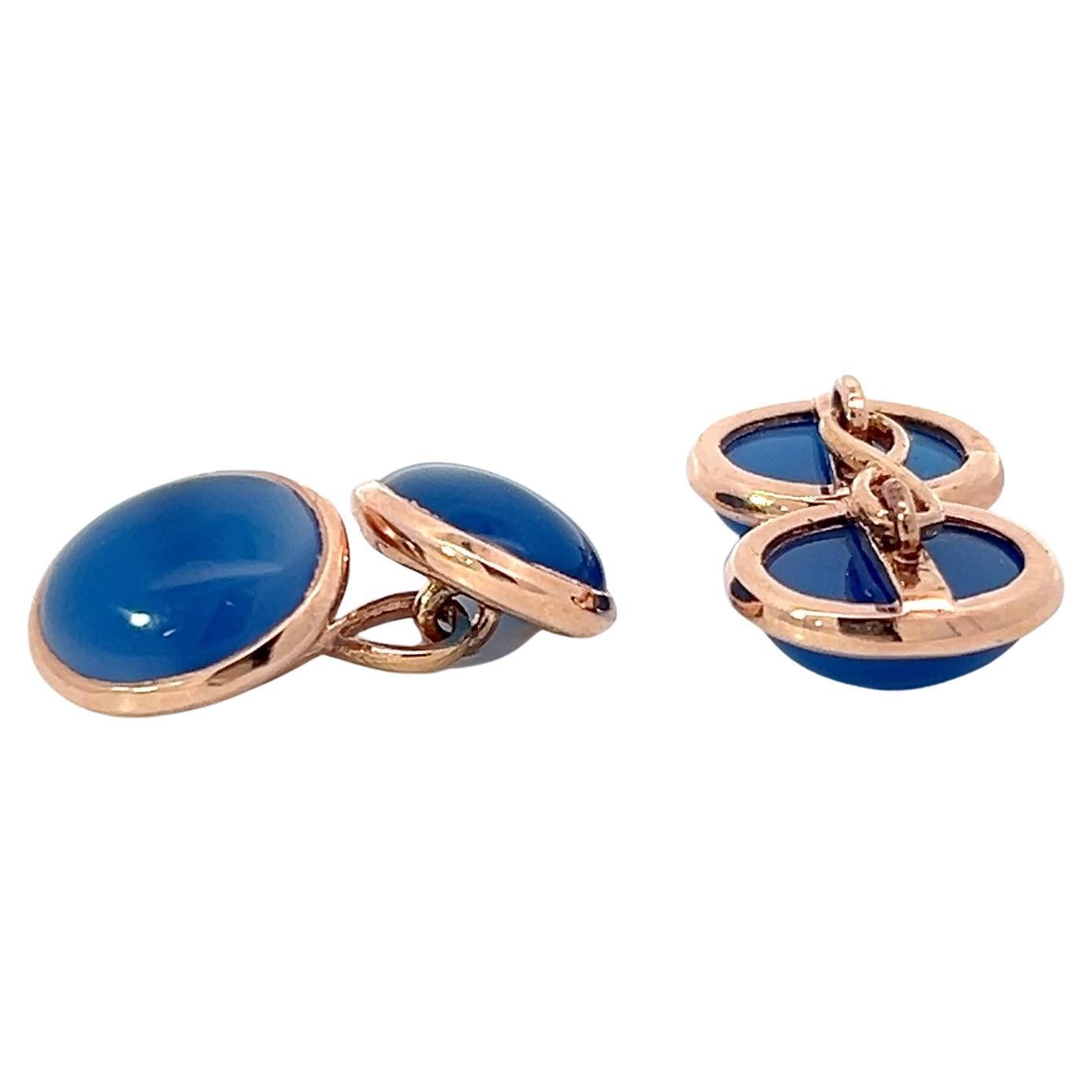 14k Rose Gold Blue Onyx Double-Sided Cufflinks For Sale