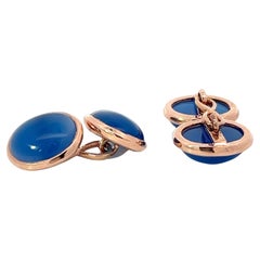 Gemelli a doppio lato in oro rosa 14k con onice blu