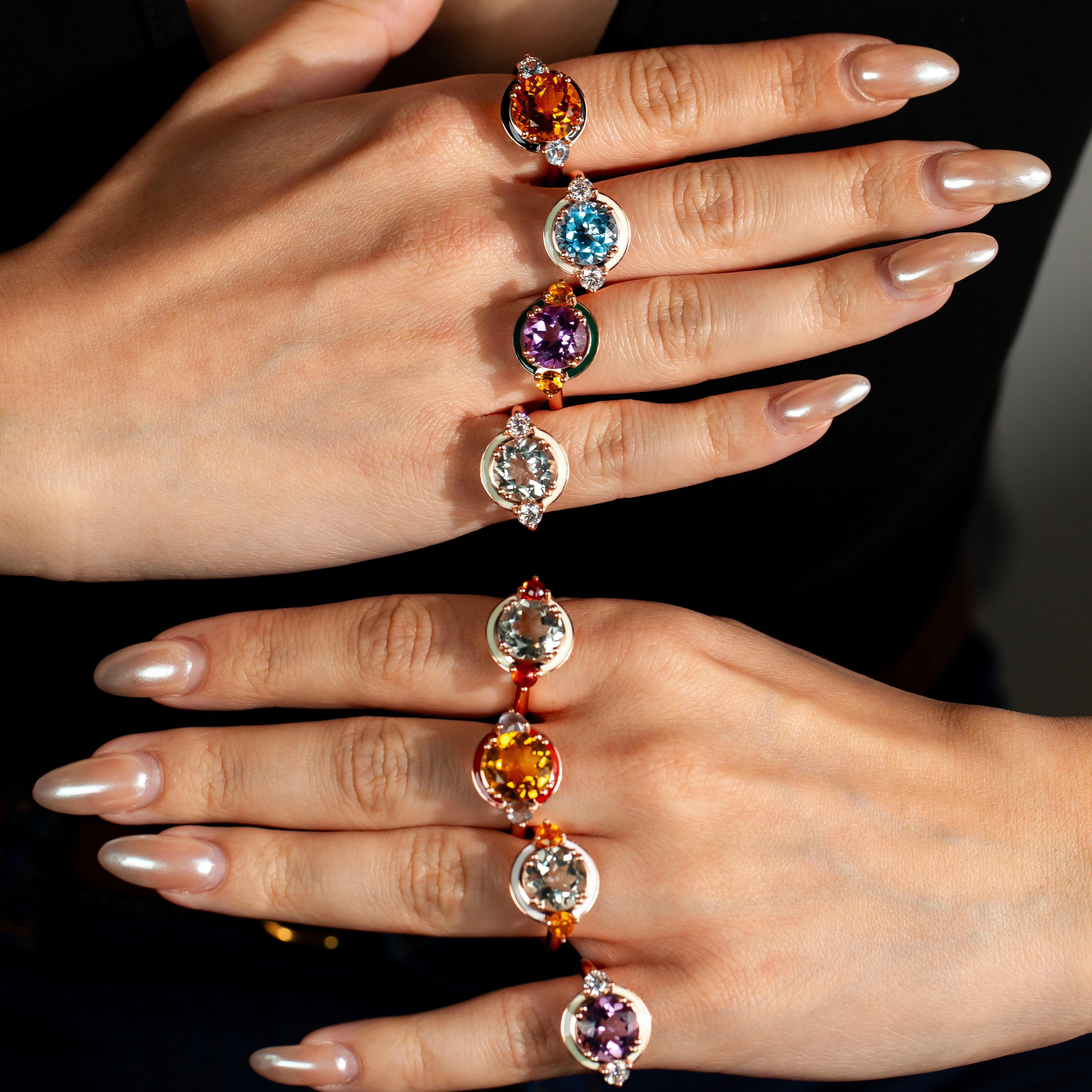 Anillo de oro rosa de 14 quilates con topacio azul celeste, Anillo de piedras preciosas de colores, Joyas para mamás en Nuevo estado para la venta en ISTANBUL, TR