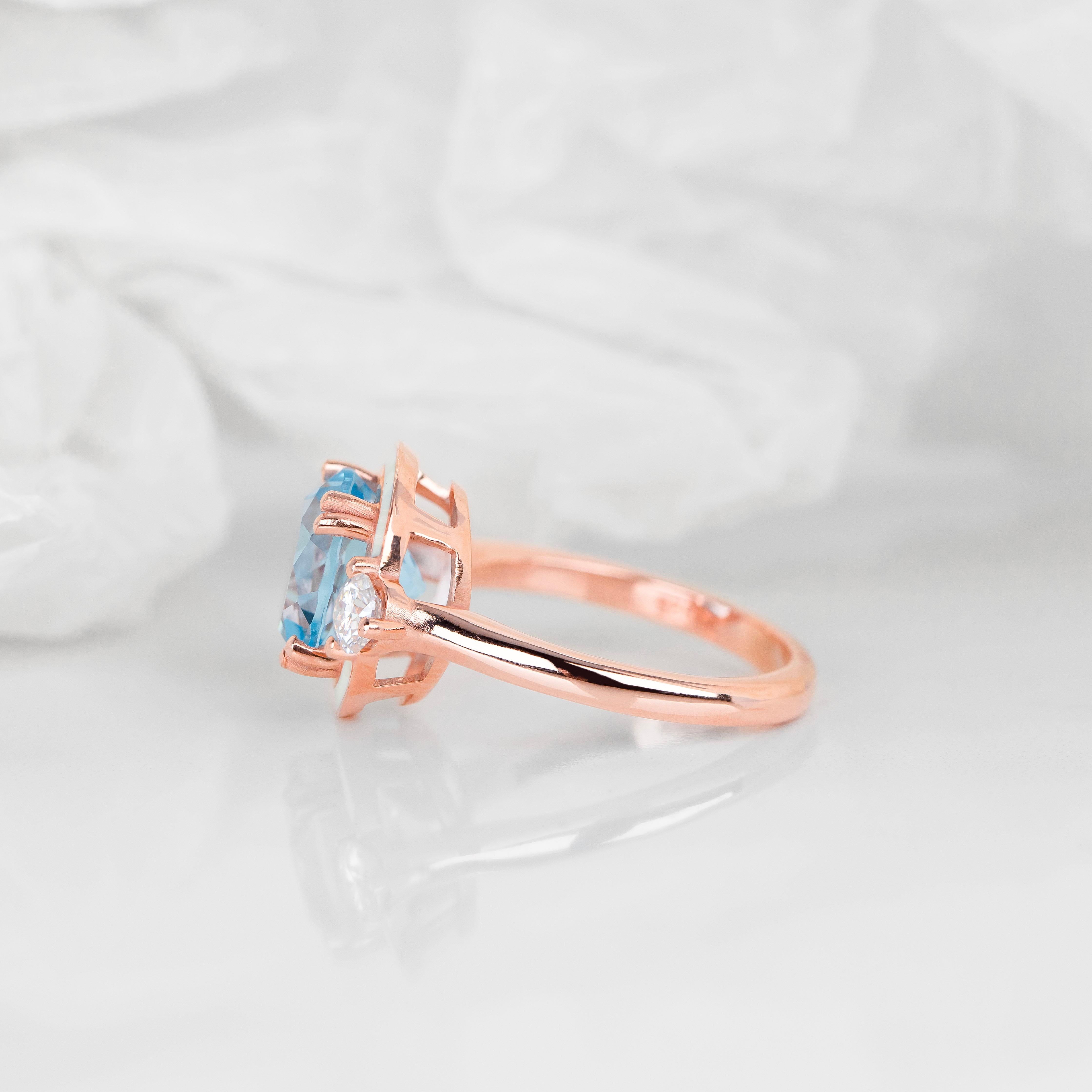 14k Rose Gold Blue Sky Topaz Ring, Aussage Edelstein bunten Ring, Mama-Schmuck im Angebot 1
