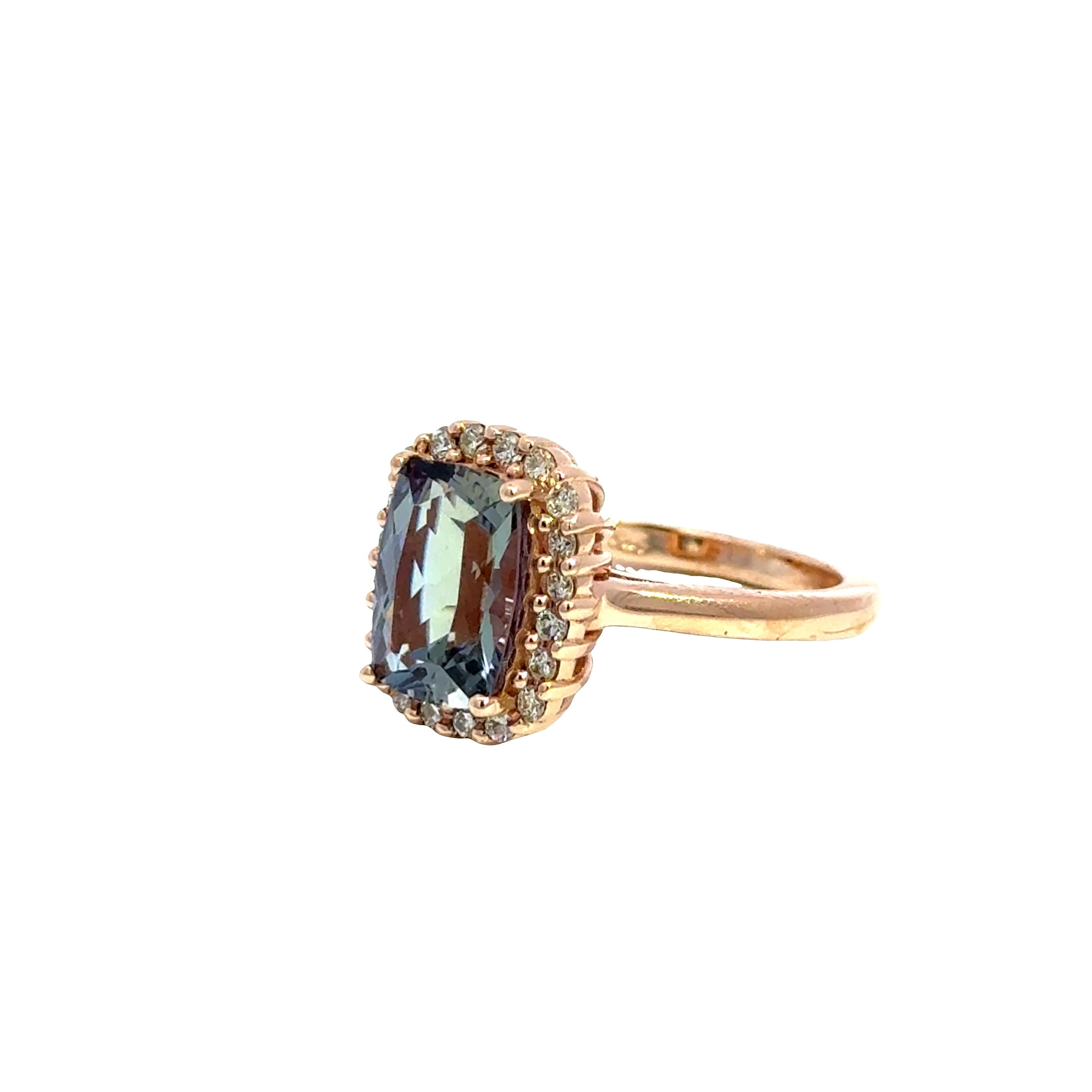 14k Rose Gold Blauer Turmalin & Diamant Halo Ring, 2,67 Karat im Angebot 5