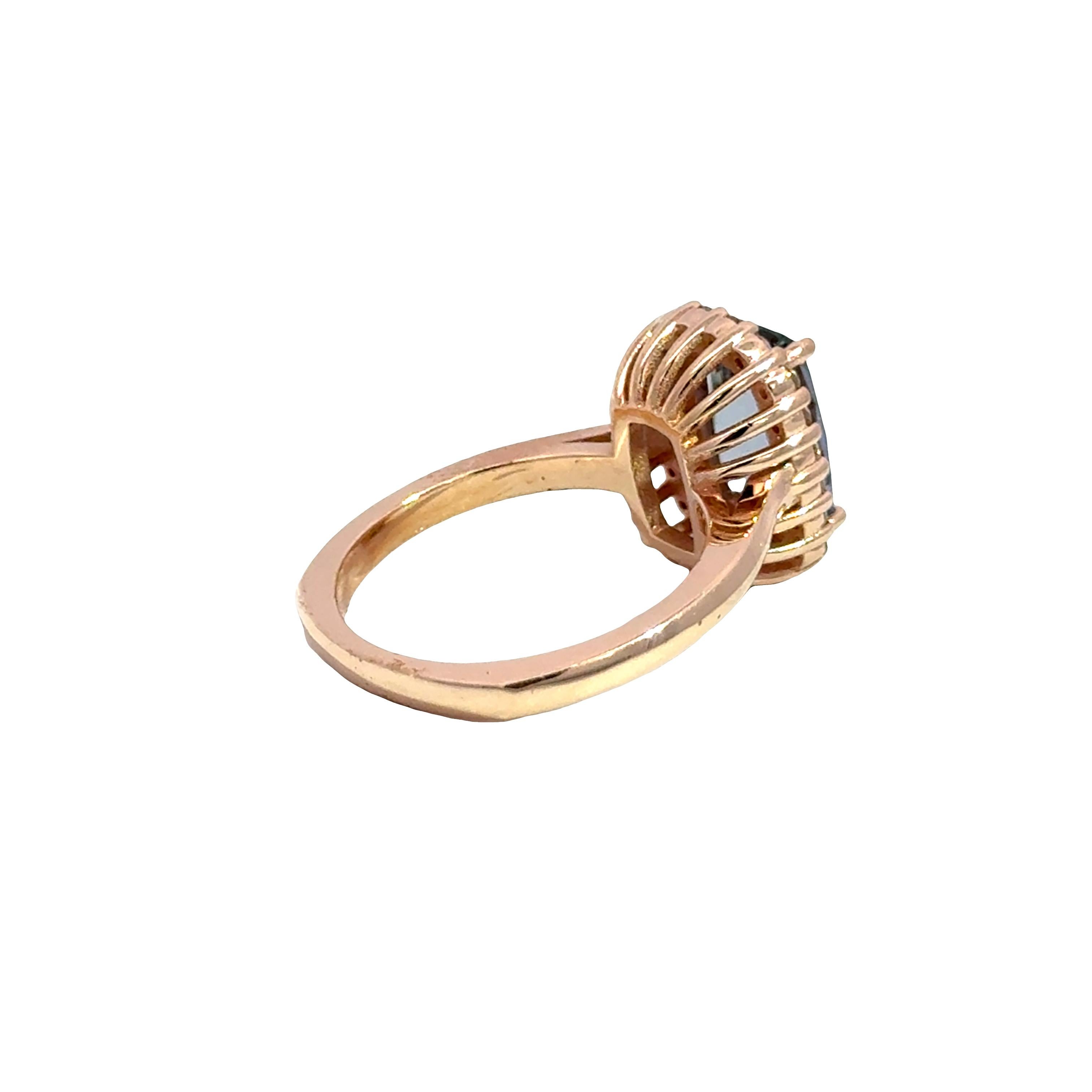14k Rose Gold Blauer Turmalin & Diamant Halo Ring, 2,67 Karat (Kissenschliff) im Angebot