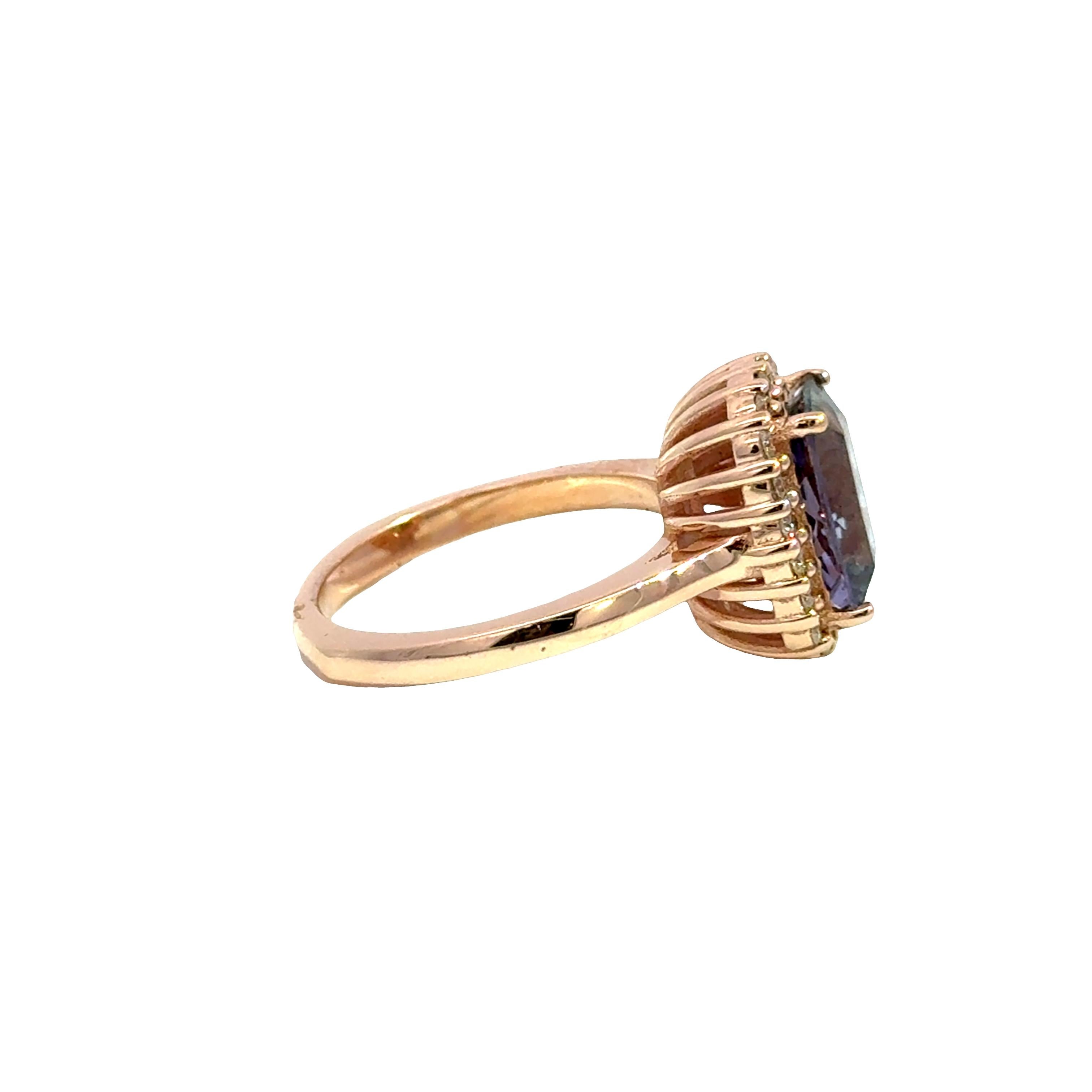 14k Rose Gold Blauer Turmalin & Diamant Halo Ring, 2,67 Karat im Zustand „Neu“ im Angebot in Los Angeles, CA