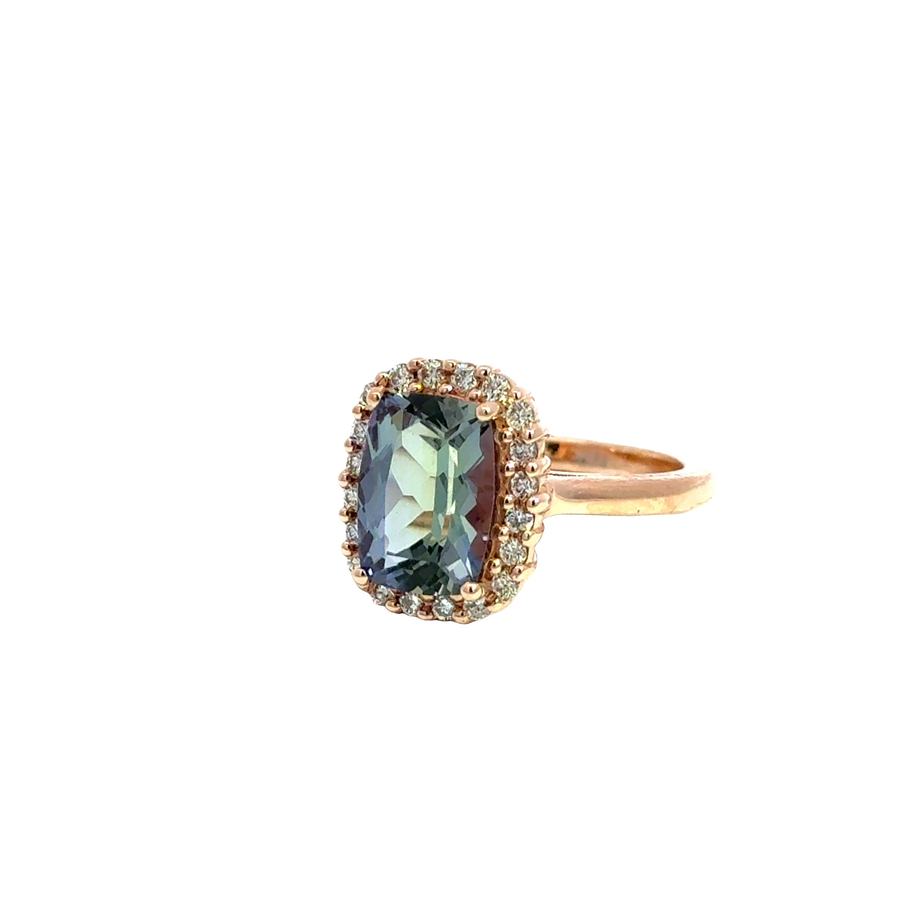 14k Rose Gold Blauer Turmalin & Diamant Halo Ring, 2,67 Karat im Angebot 4