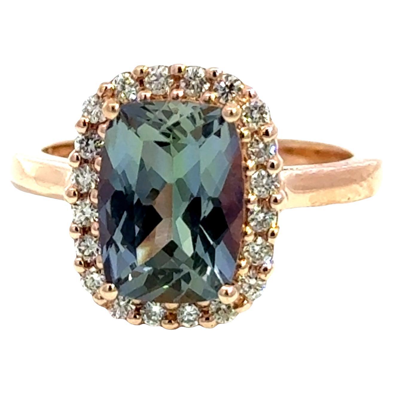 14k Rose Gold Blauer Turmalin & Diamant Halo Ring, 2,67 Karat im Angebot