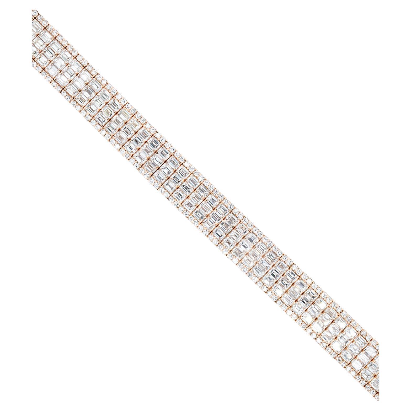 14k Rose Gold 35.0ctw Natural Emerald Cut Bracelet and Round Brilliant Diamonds