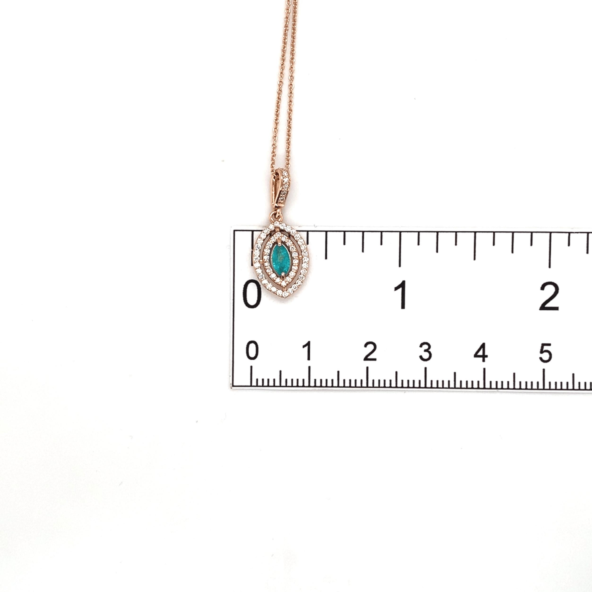 14K Rose Gold Brazilian .20ct Paraiba Tourmaline and Diamond Pendant For Sale 5