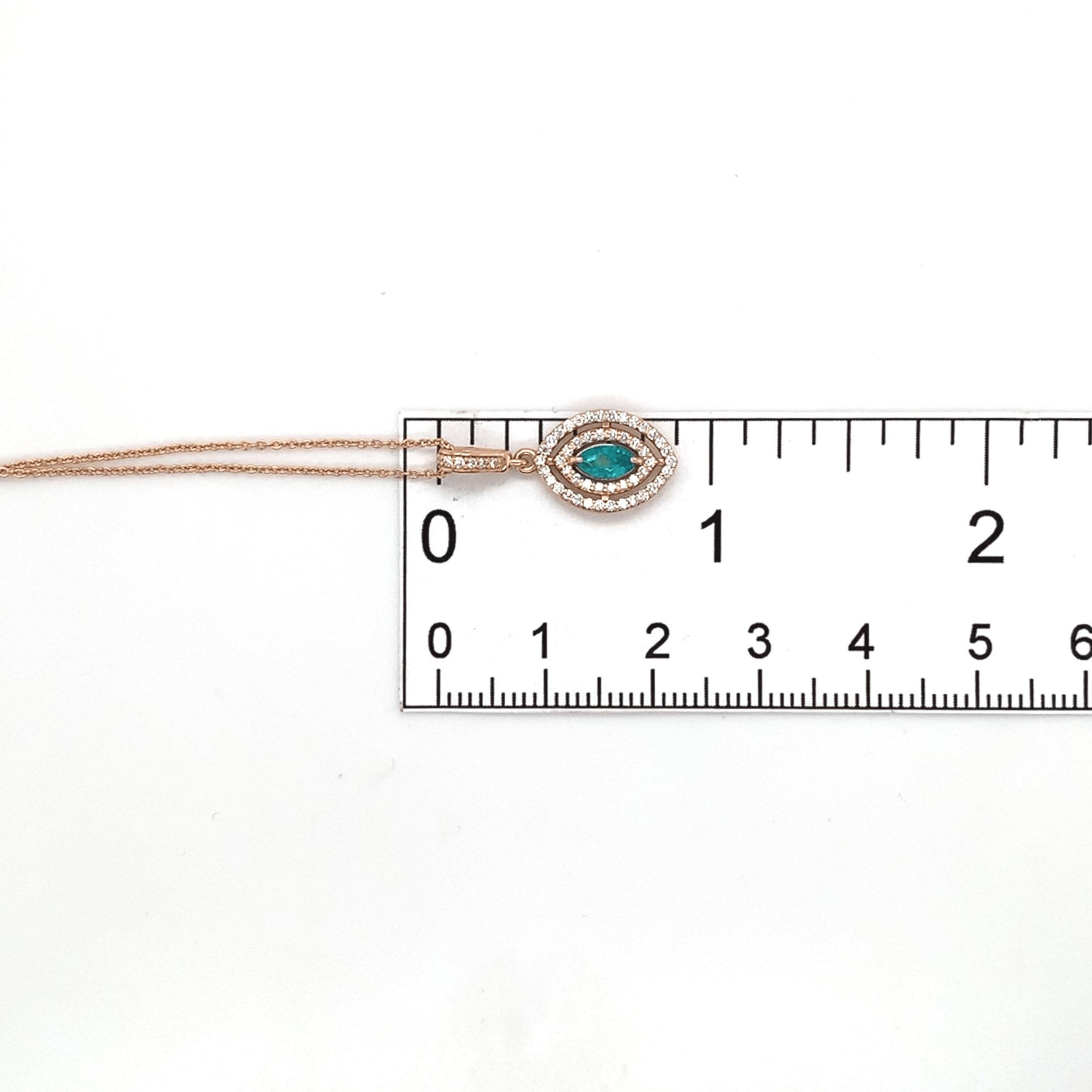 14K Rose Gold Brazilian .20ct Paraiba Tourmaline and Diamond Pendant For Sale 6