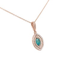 14K Rose Gold Brazilian .20ct Paraiba Tourmaline and Diamond Pendant