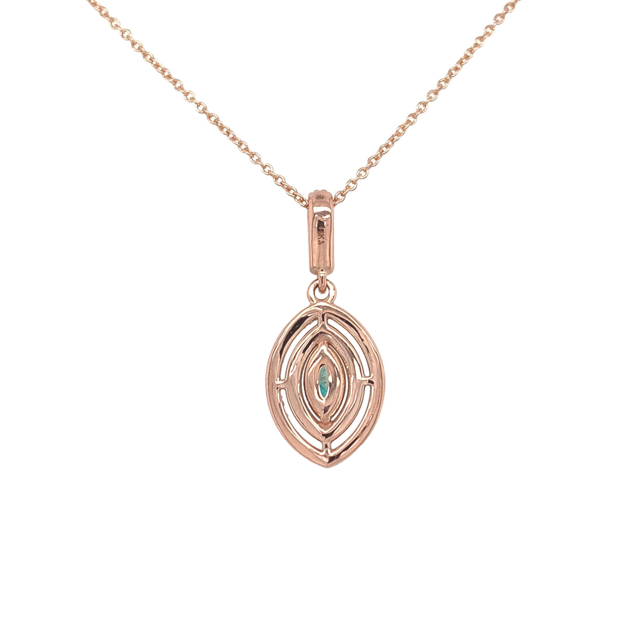 14K Rose Gold Brazilian .20ct Paraiba Tourmaline and Diamond Pendant In New Condition For Sale In Big Bend, WI