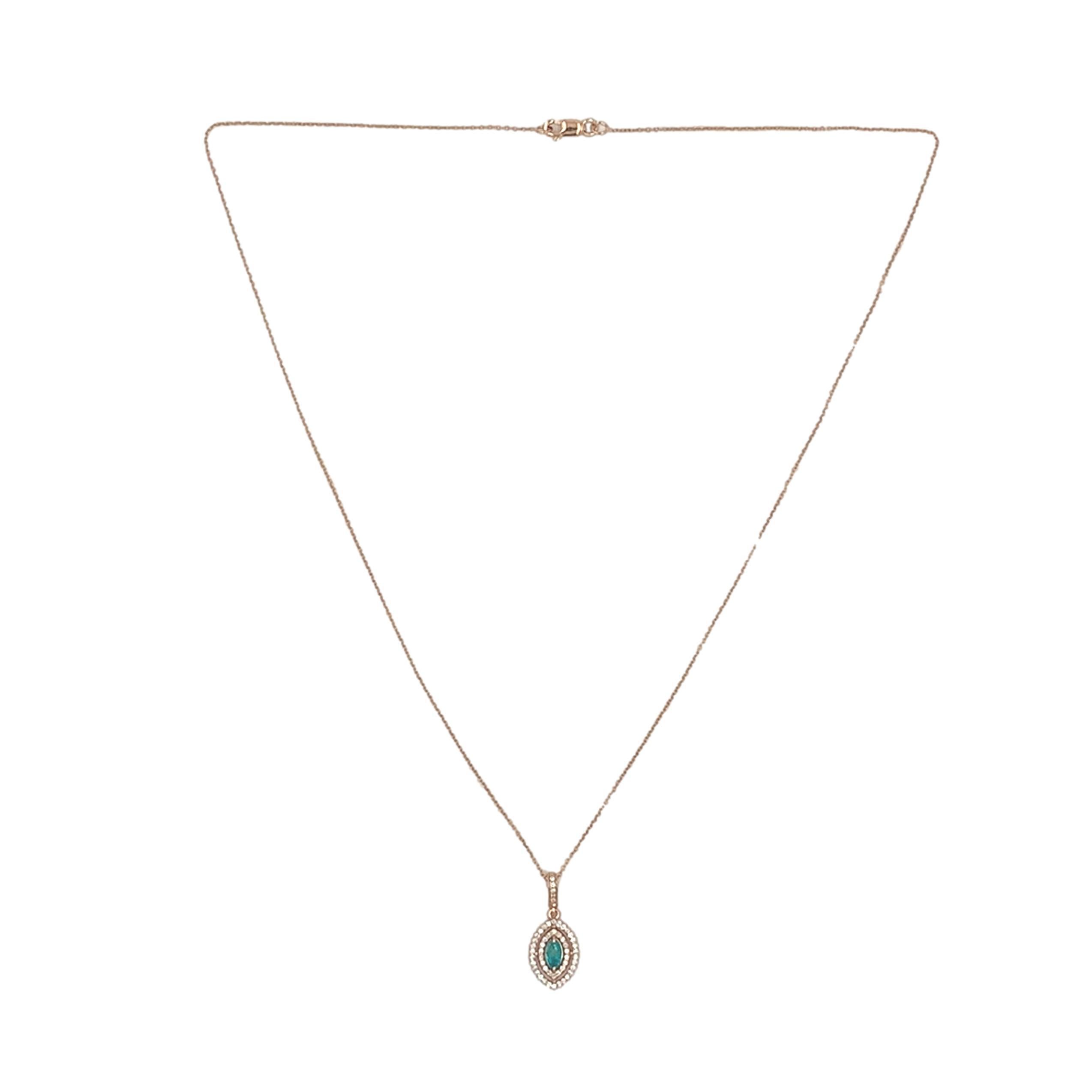 Women's or Men's 14K Rose Gold Brazilian .20ct Paraiba Tourmaline and Diamond Pendant For Sale