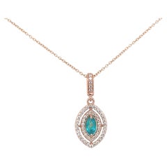 14K Rose Gold Brazilian .20ct Paraiba Tourmaline and Diamond Pendant