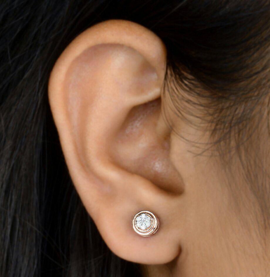 14K Rose Gold Bridal Stud Earrings Natural Diamond Engagement Bridesmaid Earring For Sale 6