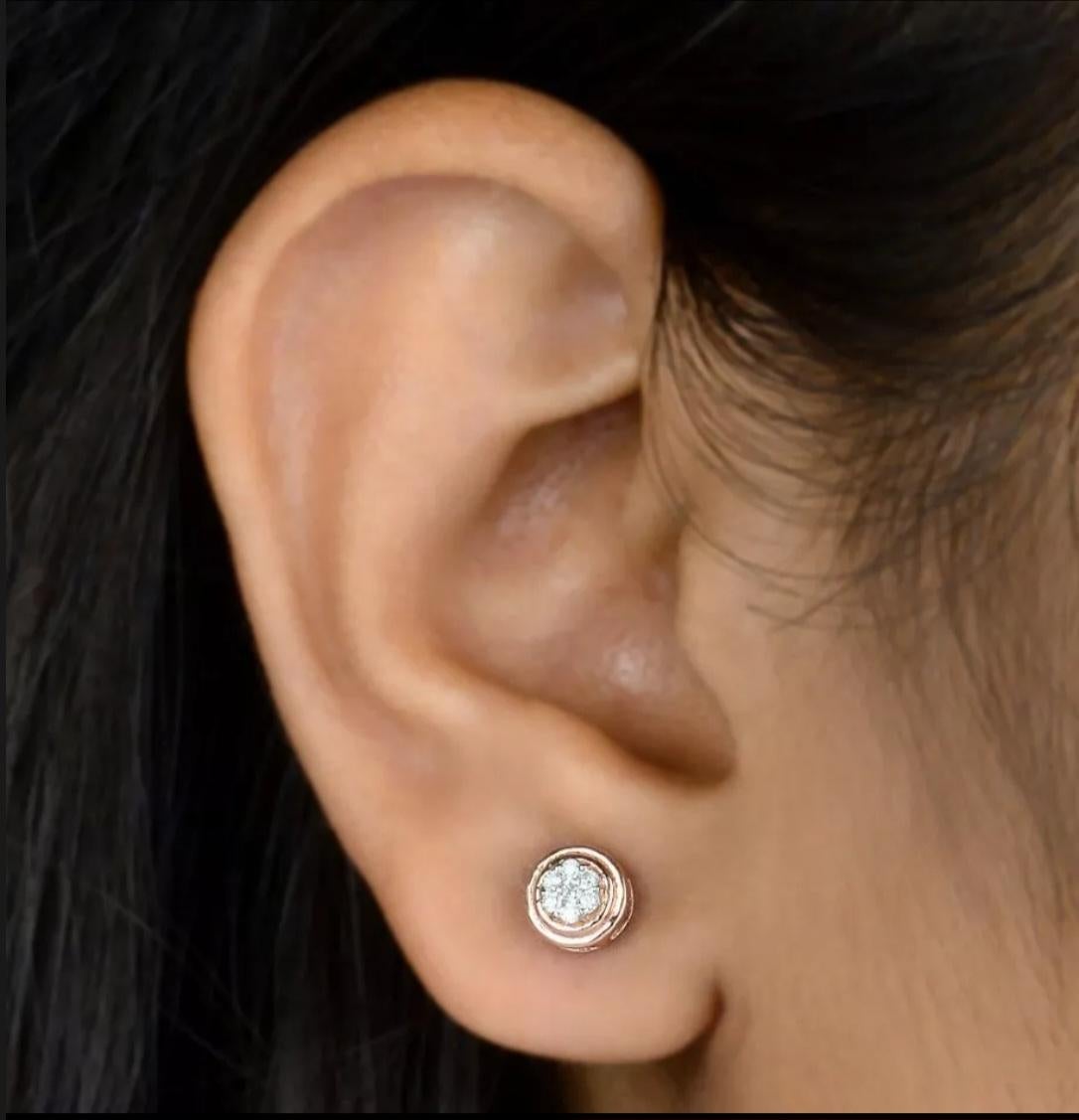 Art Déco Orecchini da sposa in oro rosa 14K Orecchini da damigella con diamante naturale in vendita