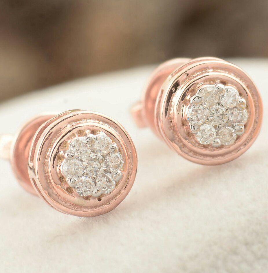 Round Cut 14K Rose Gold Bridal Stud Earrings Natural Diamond Engagement Bridesmaid Earring For Sale