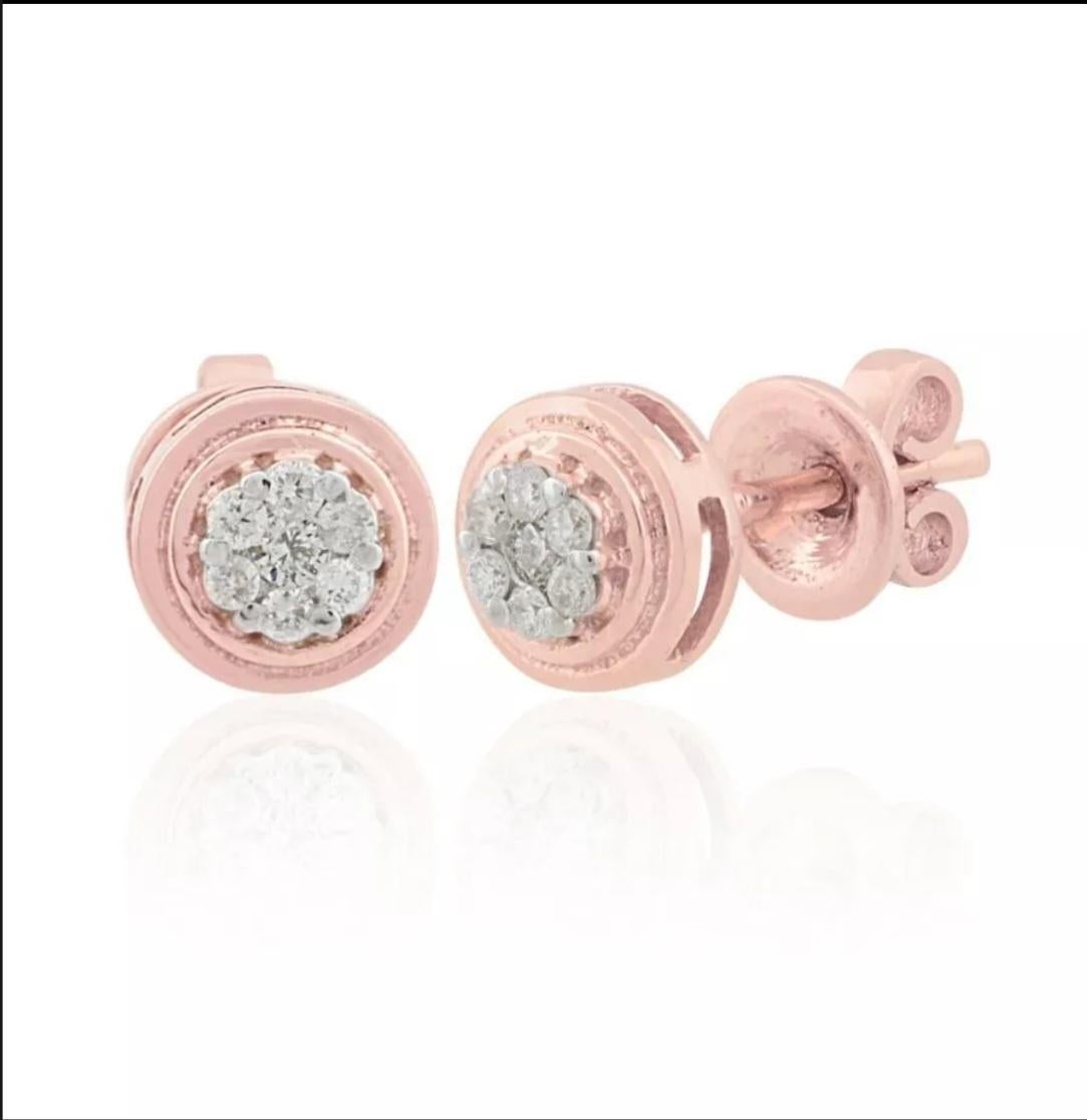 Taglio rotondo Orecchini da sposa in oro rosa 14K Orecchini da damigella con diamante naturale in vendita