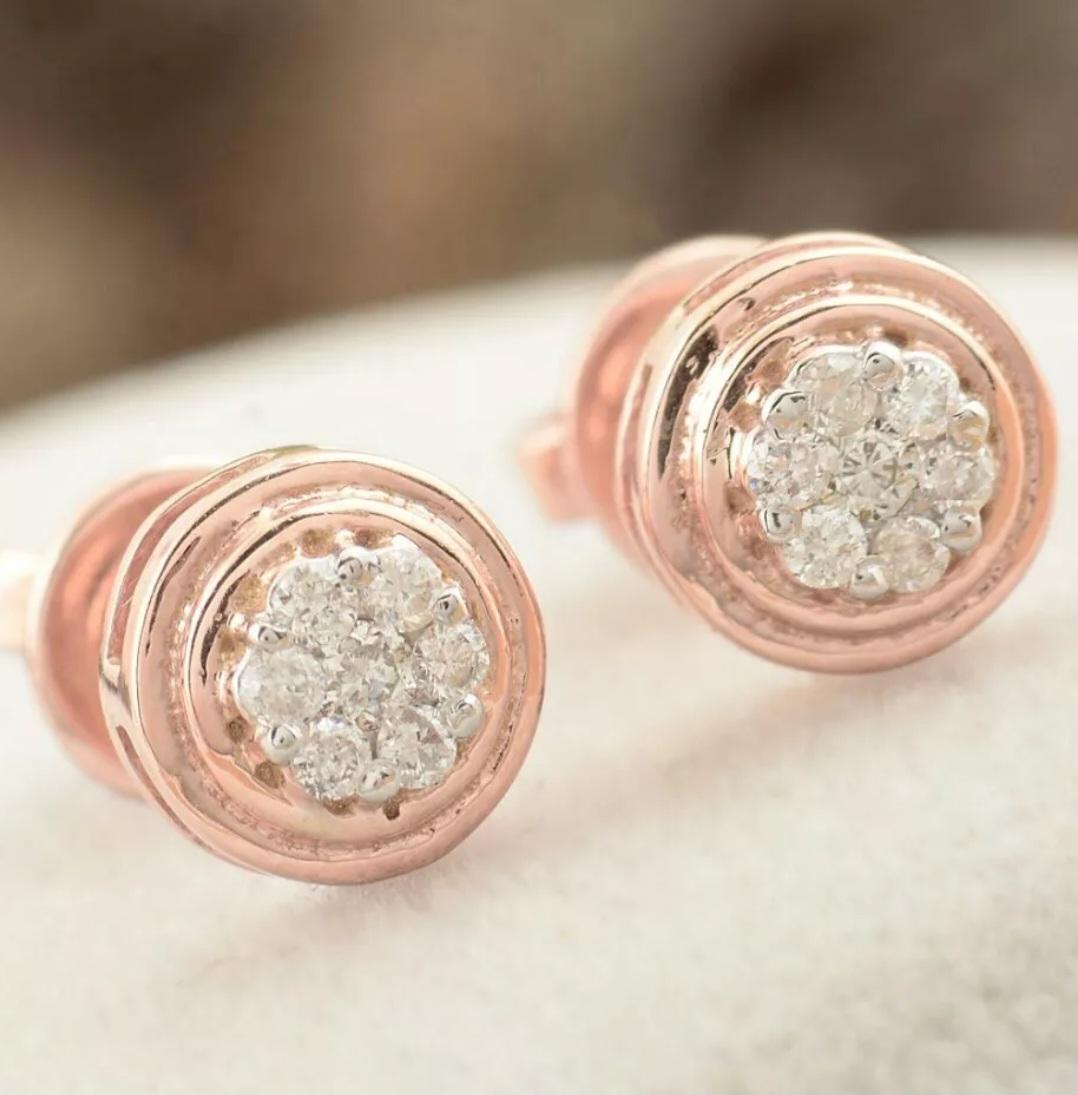 Orecchini da sposa in oro rosa 14K Orecchini da damigella con diamante naturale in vendita 3
