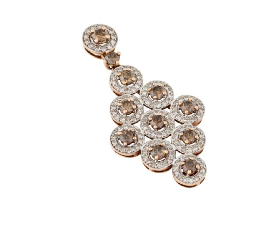 14k Rose Gold Brown Dazzling Diamond Pendant In New Condition For Sale In New York, NY